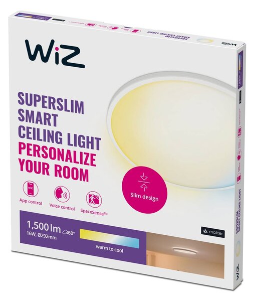 WiZ Inteligentna lampa sufitowa SuperSlim, możliwość ściemniania, biały / opal, salon / jadalnia, tworzywo sztuczne, nowoczesny