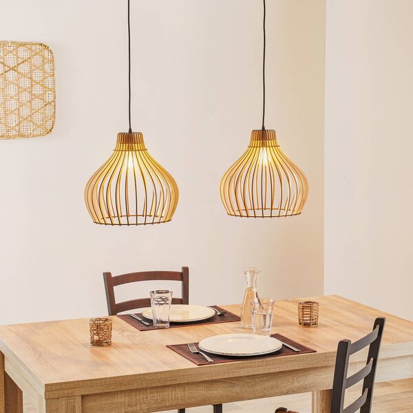 Lampa wisząca Barrel TEMAR LIGHTING, możliwość ściemniania, jasne drewno, salon / jadalnia, drewno, dworkowy / rustykalny