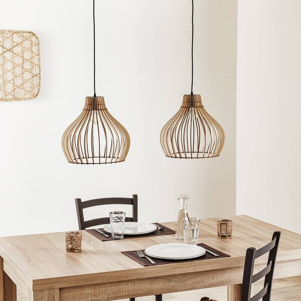 Lampa wisząca Barrel TEMAR LIGHTING, możliwość ściemniania, jasne drewno, salon / jadalnia, drewno, dworkowy / rustykalny
