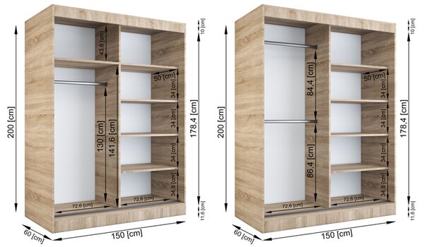 Szafa przesuwna 150 cm antracyt + dąb sonoma F1-B21