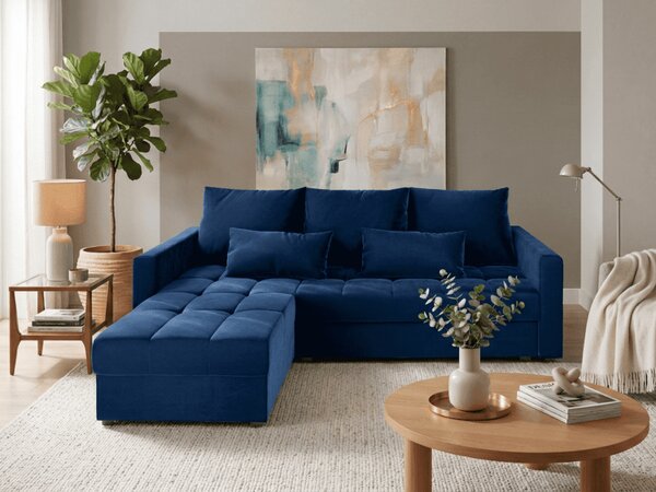 Ciemnoniebieska rozkładana narożna sofa ZENOVA 220x140 cm, dwustronna