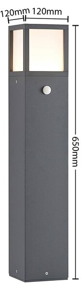 Słupek oświetleniowy LED Dewari, czujnik ruchu, 65 cm, IP54 Dewari Lucande, aluminiowy / szary / cynkowy, aluminium, nowoczesny