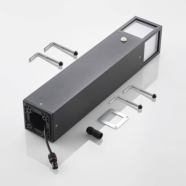 Słupek oświetleniowy LED Dewari, czujnik ruchu, 65 cm, IP54 Dewari Lucande, aluminiowy / szary / cynkowy, aluminium, nowoczesny