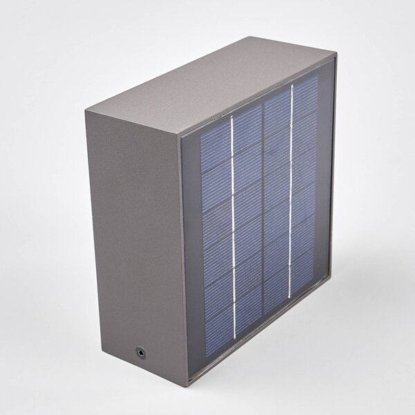 Lucande LED solarna lampa ścienna Mahra, antracyt, metal, czujnik Mahra, aluminiowy / szary / cynkowy, aluminium, nowoczesny