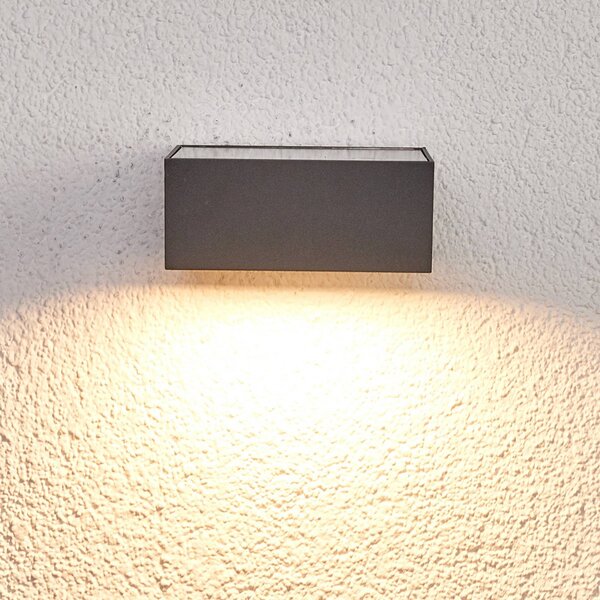 Lucande LED solarna lampa ścienna Mahra, antracyt, metal, czujnik Mahra, aluminiowy / szary / cynkowy, aluminium, nowoczesny