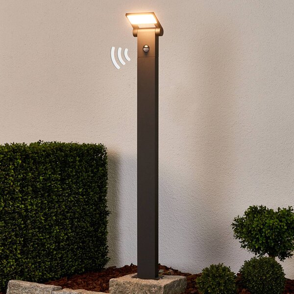 Słupek oświetleniowy LED Marius z czujnikiem, 100 cm Lucande, czarny, aluminium, nowoczesny