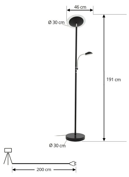 Lampa stojąca LED MALEA Lindby, możliwość ściemniania, czarny, salon / jadalnia, metal, nowoczesny