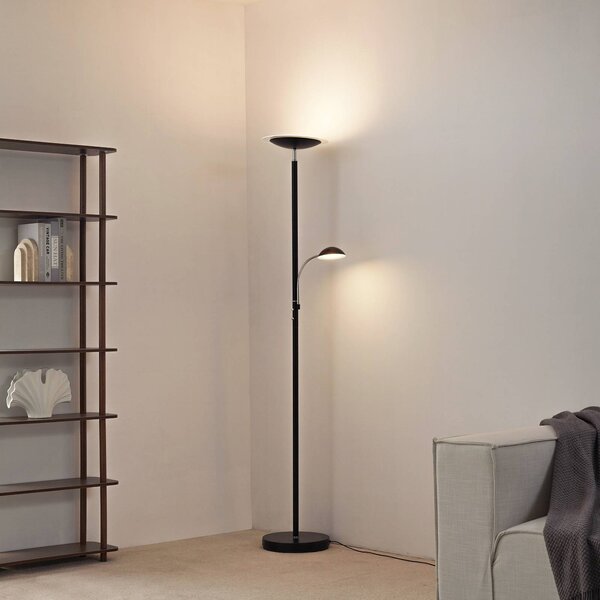 Lampa stojąca LED MALEA Lindby, możliwość ściemniania, czarny, salon / jadalnia, metal, nowoczesny