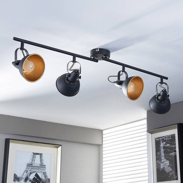 Lampa sufitowa Lindby Julin, 85 cm, 4-punktowa, czarno-złota Julin Lindby, możliwość ściemniania, czarny, salon / jadalnia, metal, nowoczesny