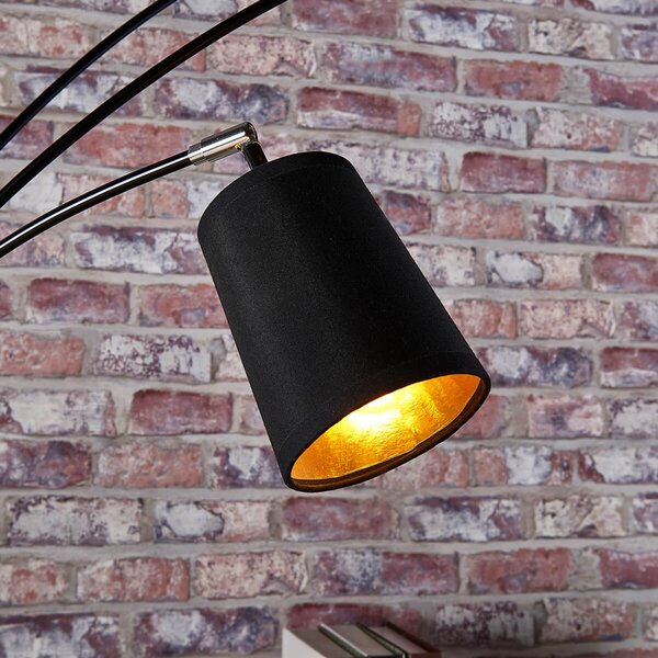 Lampa łukowa Lindby Tinne, czarna/złota, marmur, 5-punktowa, E14 Tinne, czarny, salon / jadalnia, tkanina / materiał / jedwab, nowoczesny