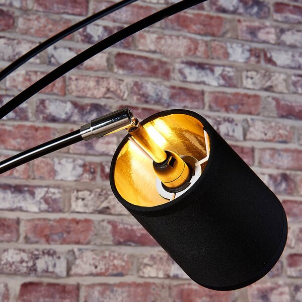 Lampa łukowa Lindby Tinne, czarna/złota, marmur, 5-punktowa, E14 Tinne, czarny, salon / jadalnia, tkanina / materiał / jedwab, nowoczesny