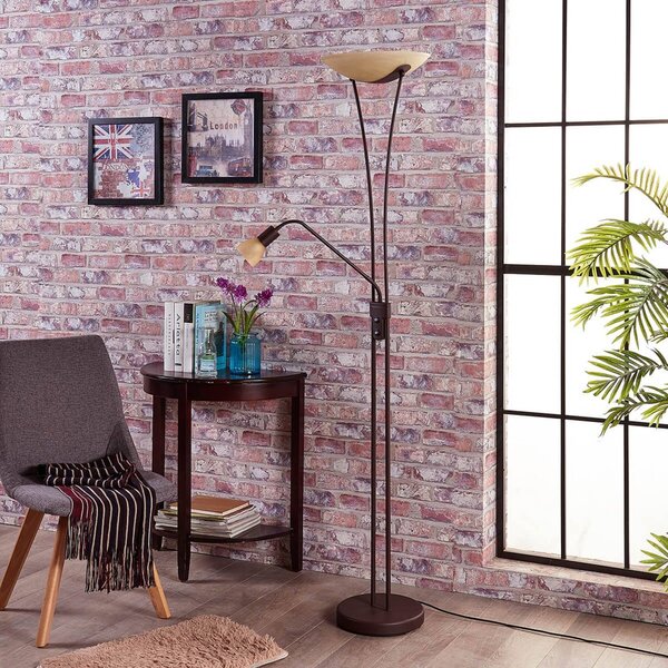 Lampa oświetlająca sufit Lindby Felicia z lampką do czytania, rdzawa, brązowy / rdzawy, salon / jadalnia, metal, dworkowy / rustykalny