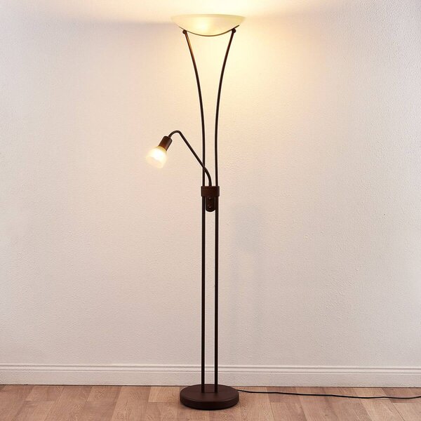 Lampa oświetlająca sufit Lindby Felicia z lampką do czytania, rdzawa, brązowy / rdzawy, salon / jadalnia, metal, dworkowy / rustykalny