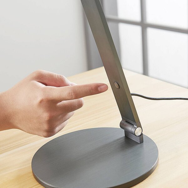 Lampa biurkowa LED Mion Lucande, możliwość ściemniania, aluminiowy / szary / cynkowy, biuro, aluminium, nowoczesny