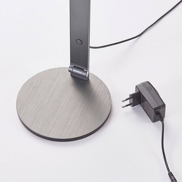 Lampa biurkowa LED Mion Lucande, możliwość ściemniania, aluminiowy / szary / cynkowy, biuro, aluminium, nowoczesny