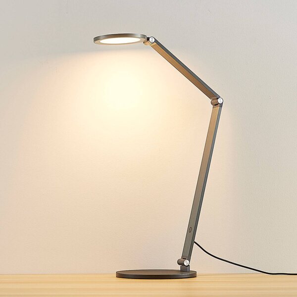 Lampa biurkowa LED Mion Lucande, możliwość ściemniania, aluminiowy / szary / cynkowy, biuro, aluminium, nowoczesny