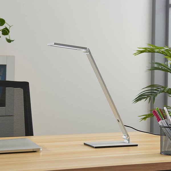 Lampa biurkowa LED Resi Lucande, możliwość ściemniania, aluminiowy / szary / cynkowy, biuro, aluminium, nowoczesny