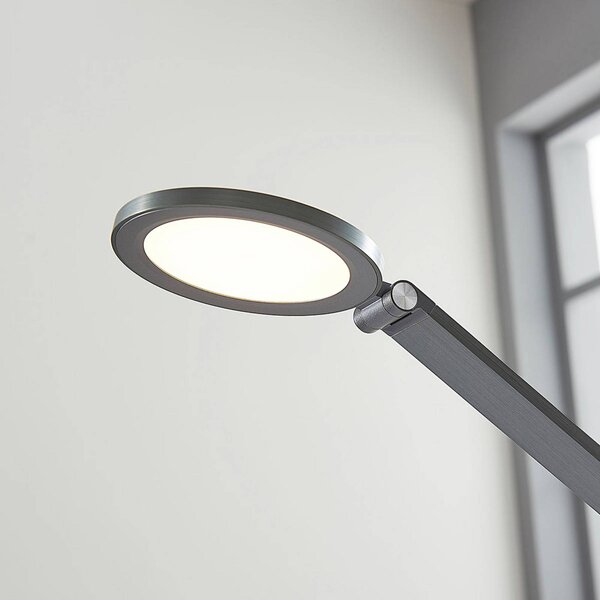 Lampa biurkowa LED Mion Lucande, możliwość ściemniania, aluminiowy / szary / cynkowy, biuro, aluminium, nowoczesny
