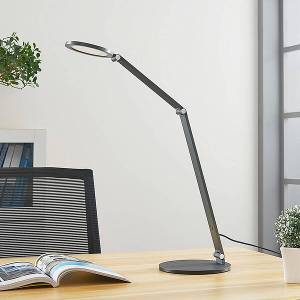 Lampa biurkowa LED Mion Lucande, możliwość ściemniania, aluminiowy / szary / cynkowy, biuro, aluminium, nowoczesny