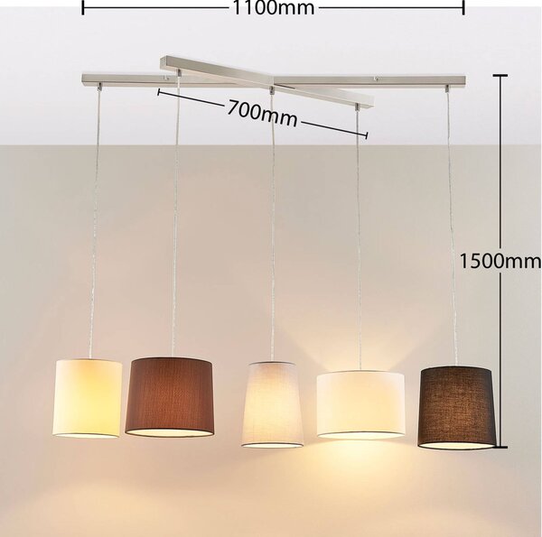 Lampa wisząca Hermina Lindby, możliwość ściemniania, brązowy / rdzawy, salon / jadalnia, tkanina / materiał / jedwab, młodzieżowy