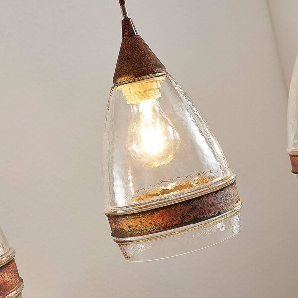 Lampa wisząca Millina Lindby, możliwość ściemniania, brązowy / rdzawy, kuchnia, szkło, antyczny