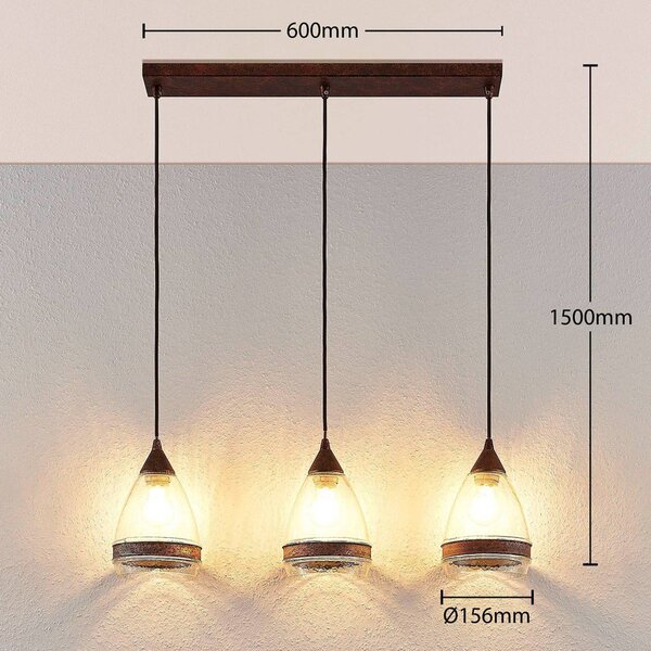 Lampa wisząca Millina Lindby, możliwość ściemniania, brązowy / rdzawy, kuchnia, szkło, antyczny