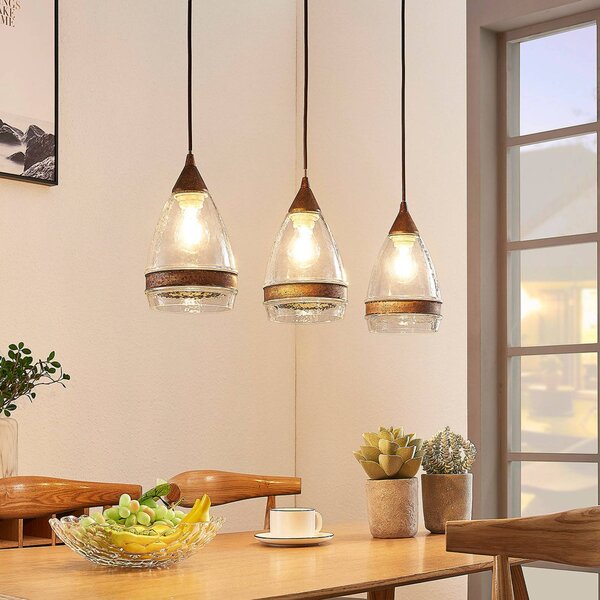 Lampa wisząca Millina Lindby, możliwość ściemniania, brązowy / rdzawy, kuchnia, szkło, antyczny