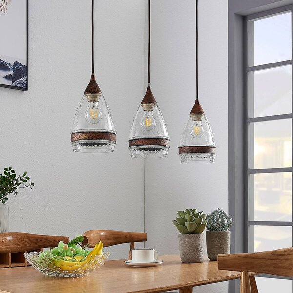 Lampa wisząca Millina Lindby, możliwość ściemniania, brązowy / rdzawy, kuchnia, szkło, antyczny