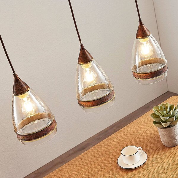 Lampa wisząca Millina Lindby, możliwość ściemniania, brązowy / rdzawy, kuchnia, szkło, antyczny
