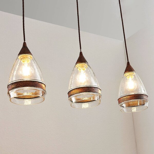 Lampa wisząca Millina Lindby, możliwość ściemniania, brązowy / rdzawy, kuchnia, szkło, antyczny