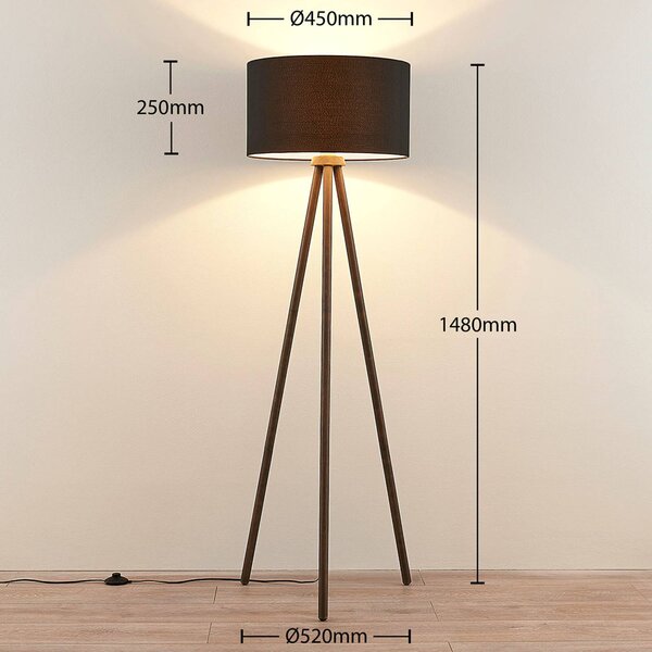 Lampa stojąca Majken Lindby, czarny, salon / jadalnia, drewno, skandynawski