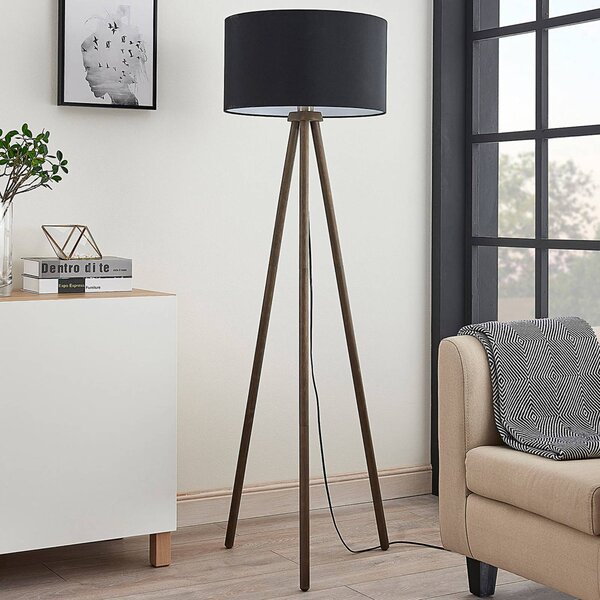 Lampa stojąca Majken Lindby, czarny, salon / jadalnia, drewno, skandynawski