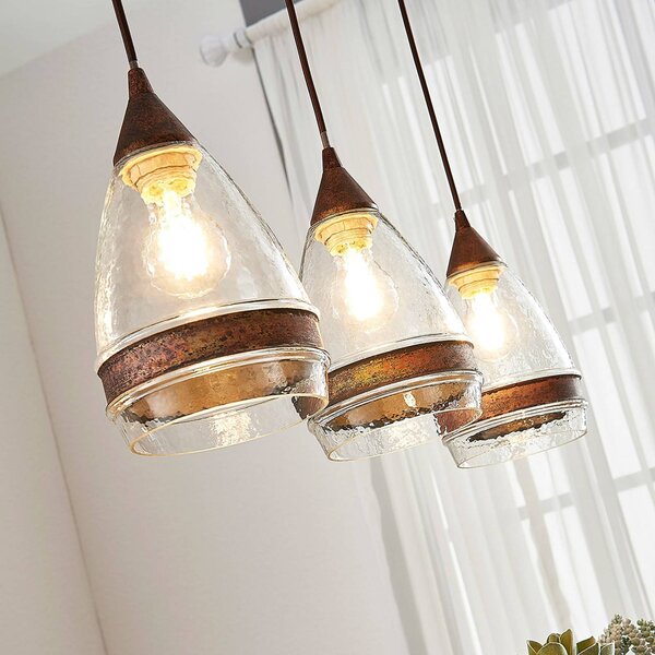 Lampa wisząca Millina Lindby, możliwość ściemniania, brązowy / rdzawy, kuchnia, szkło, antyczny