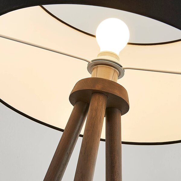 Lampa stojąca Majken Lindby, czarny, salon / jadalnia, drewno, skandynawski