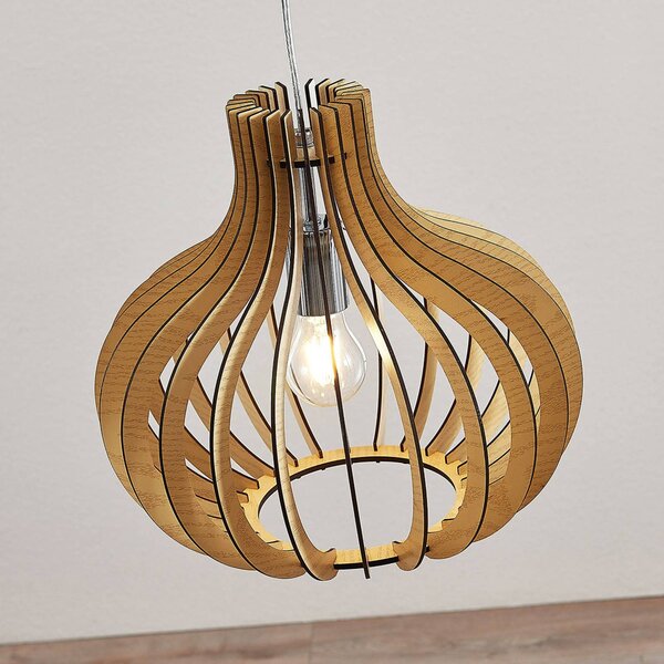 Lampa wisząca Sina Lindby, możliwość ściemniania, jasne drewno, salon / jadalnia, drewno, skandynawski