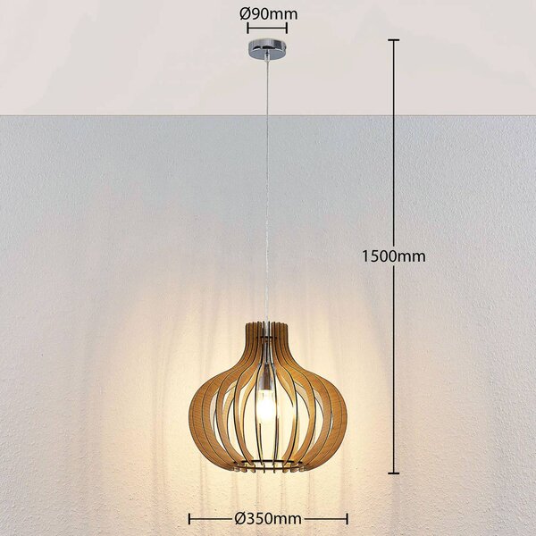 Lampa wisząca Sina Lindby, możliwość ściemniania, jasne drewno, salon / jadalnia, drewno, skandynawski