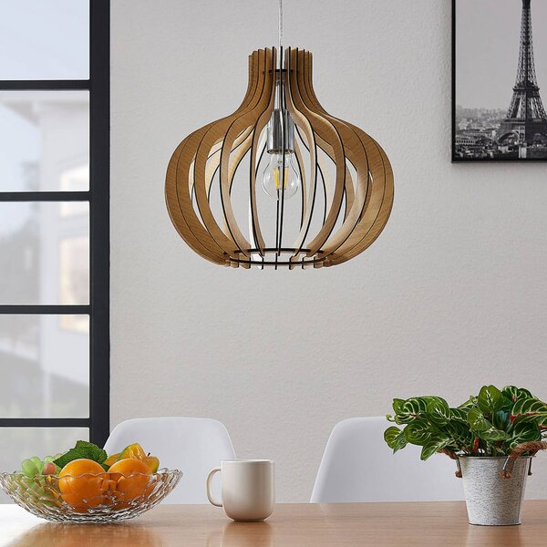 Lampa wisząca Sina Lindby, możliwość ściemniania, jasne drewno, salon / jadalnia, drewno, skandynawski