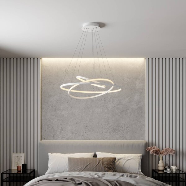 Lampa wisząca Ezana Lucande, możliwość ściemniania, biały / opal, salon / jadalnia, metal, nowoczesny