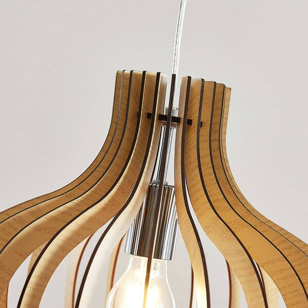 Lampa wisząca Sina Lindby, możliwość ściemniania, jasne drewno, salon / jadalnia, drewno, skandynawski