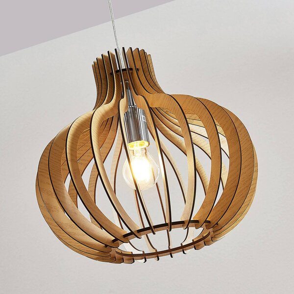 Lampa wisząca Sina Lindby, możliwość ściemniania, jasne drewno, salon / jadalnia, drewno, skandynawski