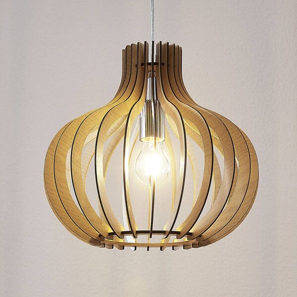 Lampa wisząca Sina Lindby, możliwość ściemniania, jasne drewno, salon / jadalnia, drewno, skandynawski
