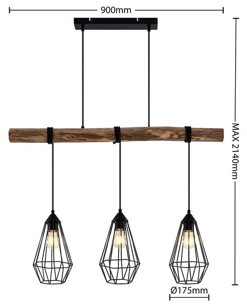 Lampa wisząca Eldarion Lindby, możliwość ściemniania, jasne drewno, salon / jadalnia, metal, dworkowy / rustykalny