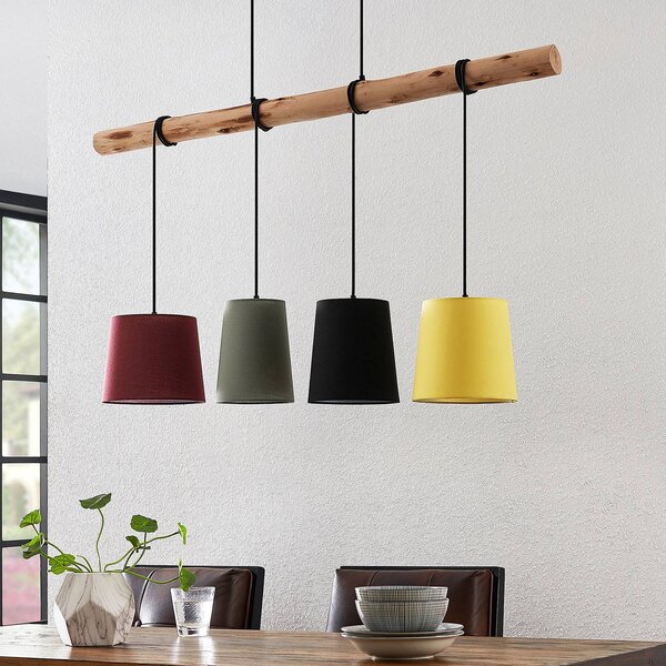 Lampa wisząca Moskau Lindby, możliwość ściemniania, jasne drewno, salon / jadalnia, drewno, nowoczesny