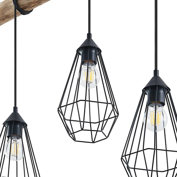 Lampa wisząca Eldarion Lindby, możliwość ściemniania, jasne drewno, salon / jadalnia, metal, dworkowy / rustykalny