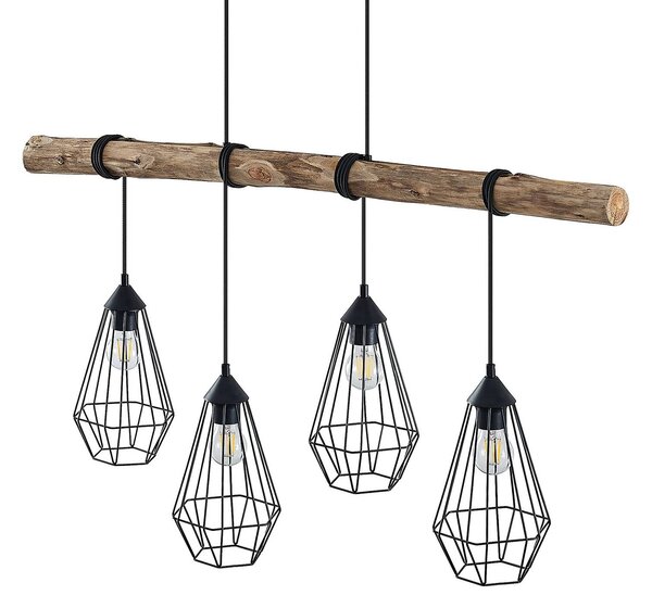 Lampa wisząca Eldarion Lindby, możliwość ściemniania, jasne drewno, salon / jadalnia, metal, dworkowy / rustykalny