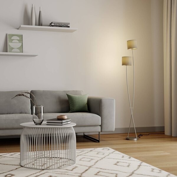 Lampa stojąca Juljana Lucande, kremowy / amber, salon / jadalnia, tkanina / materiał / jedwab, nowoczesny