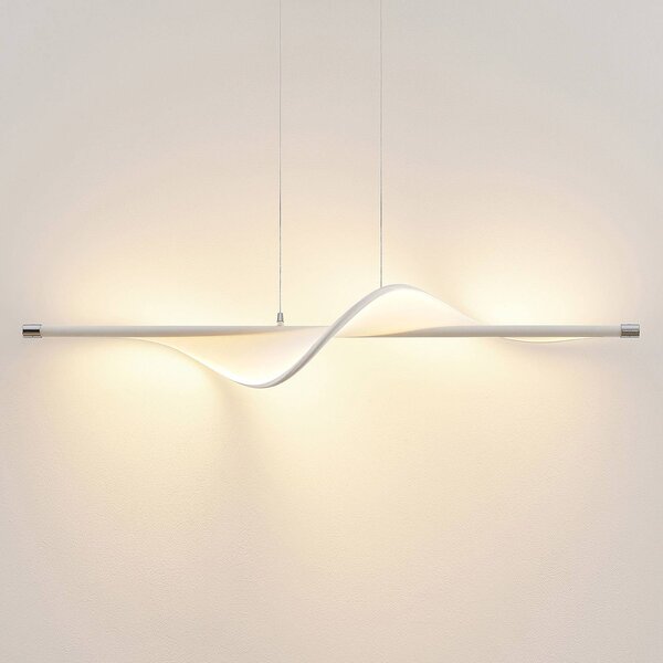 Lampa wisząca Edano Lucande, możliwość ściemniania, biały / opal, salon / jadalnia, tkanina / materiał / jedwab, nowoczesny