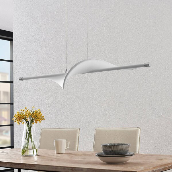Lampa wisząca Edano Lucande, możliwość ściemniania, biały / opal, salon / jadalnia, tkanina / materiał / jedwab, nowoczesny