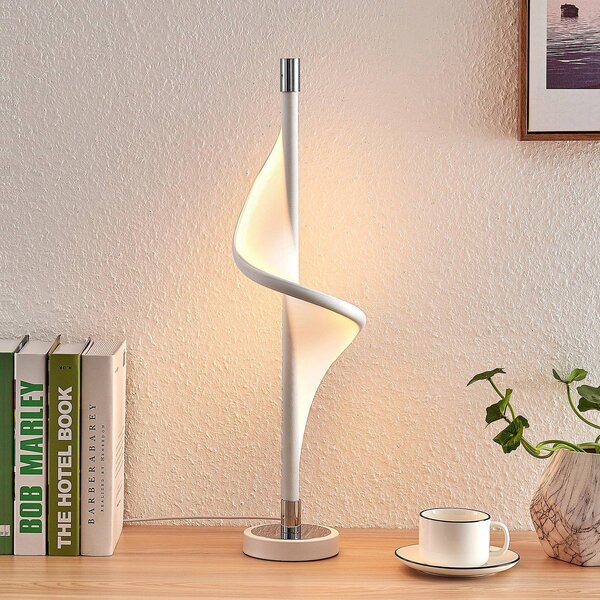 Lampa stołowa Edano Lucande, możliwość ściemniania, biały / opal, salon / jadalnia, tkanina / materiał / jedwab, nowoczesny