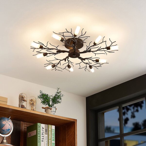 Lampa sufitowa Bigna Lindby, możliwość ściemniania, brązowy / rdzawy, salon / jadalnia, metal, nowoczesny